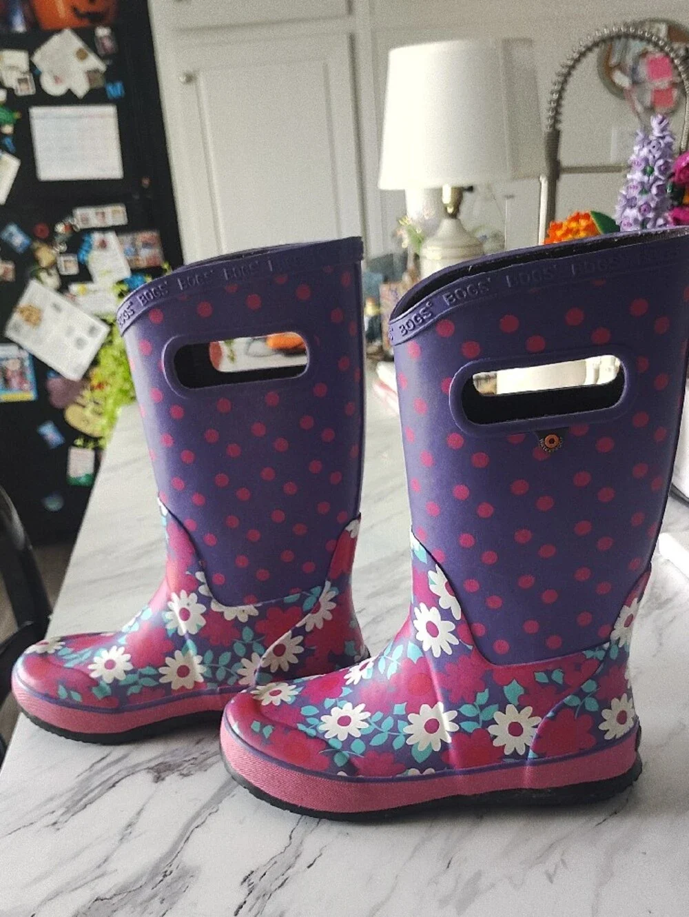 Bogs Purple Pink Floral Rain Boots Size 2